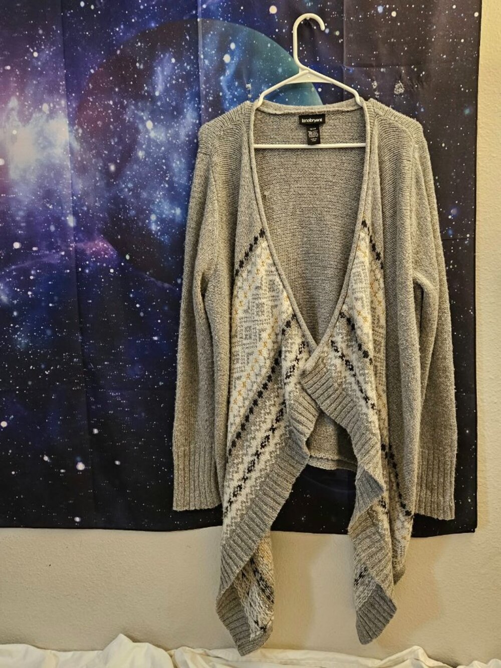 Lane Bryant Gray Wool Blend Fair Isle Metallic Open Cardigan 18/20